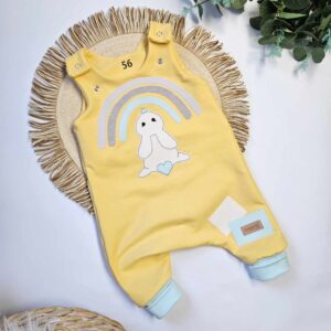 Romper “Zajček in mavrica”, rumen