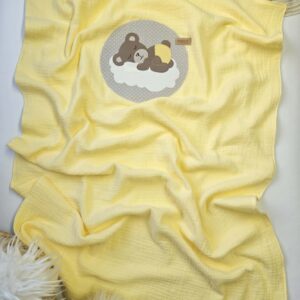 Muslin odejica “Zaspani medvedek” – unisex, 60×90 cm
